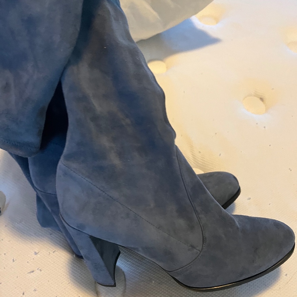 Stuart Weitzman CHIC Blue-Gray Over the Knee Boots, 10
